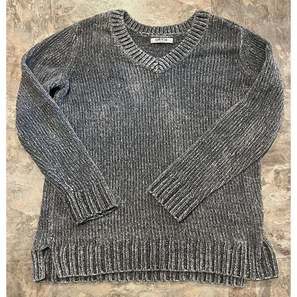 Orvis Sweater Womens Large Chenille Tunic V-Neck Long Sleeve Pullover Ribbed